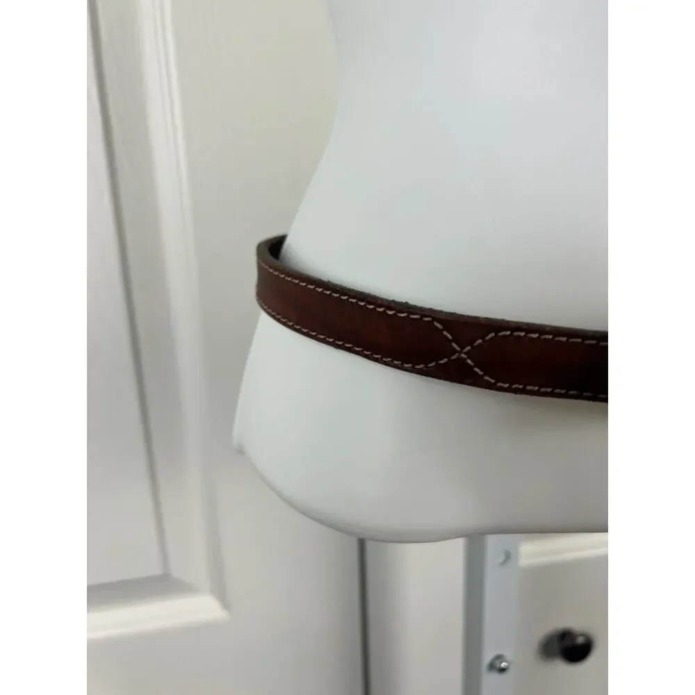 Brown Genuine Leather Belt Contrast Stich Detail Brass Buckle .75